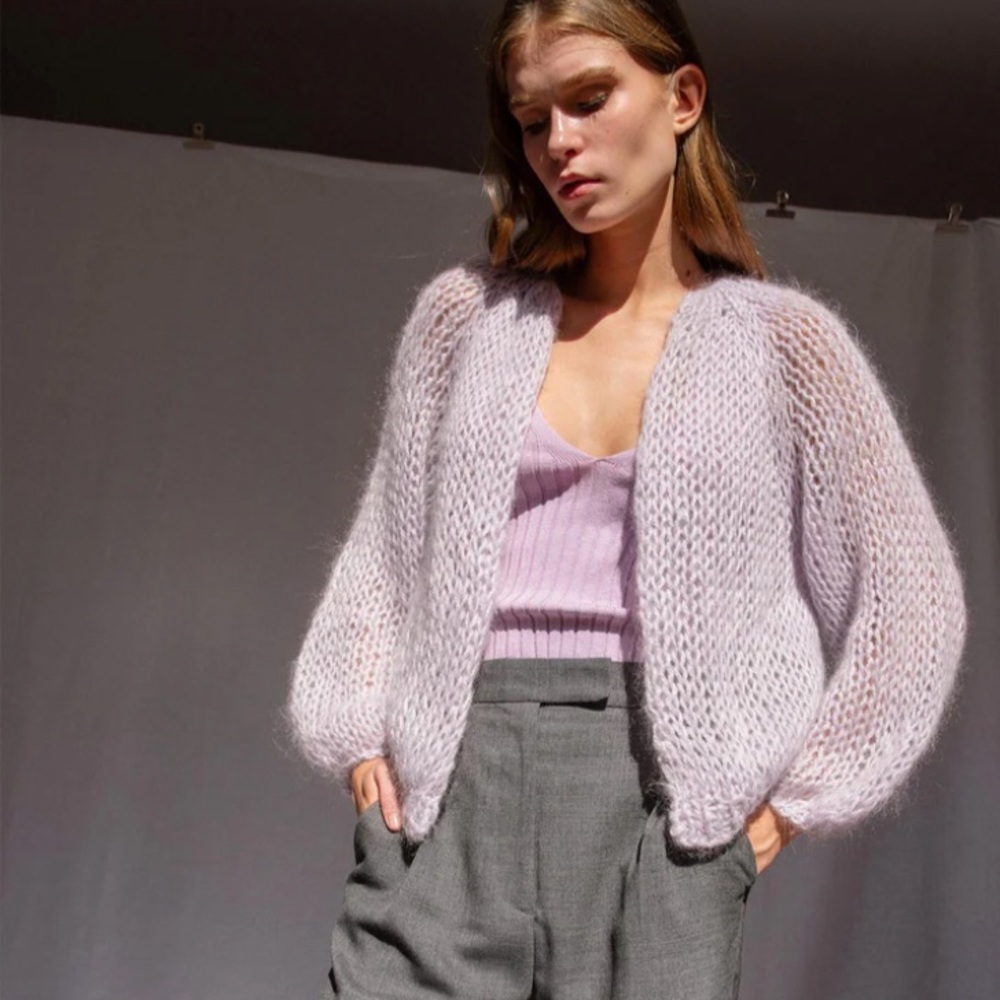Plexida lavender wool mohair airy bomber sweater